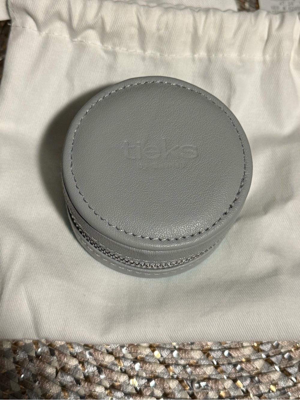 Tieks Gray Round Leather Travel Jewelry Case